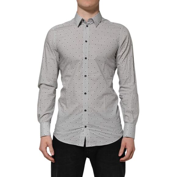 Dolce & Gabbana Gray Dotted Semi Fitted GOLD Men Formal Men's Shirt